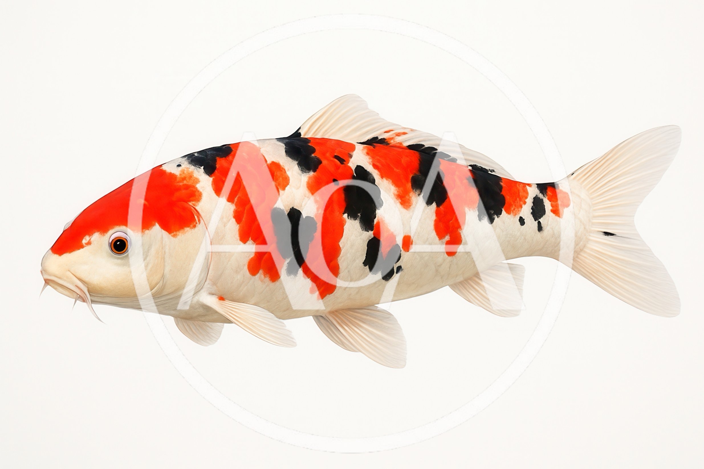Sanke Koi Fish Swimming Isolated On White Background