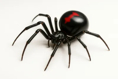 Black Widow Spider With Red Markings On White Background