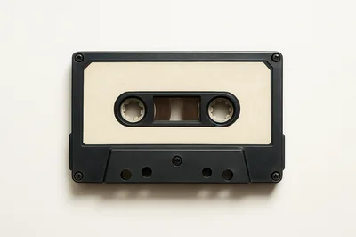 Vintage Black Audio Cassette Tape on White Background