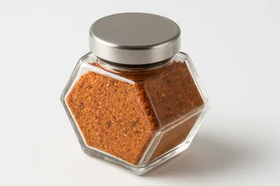 Hexagonal Glass Jar Filled With Ground Spices