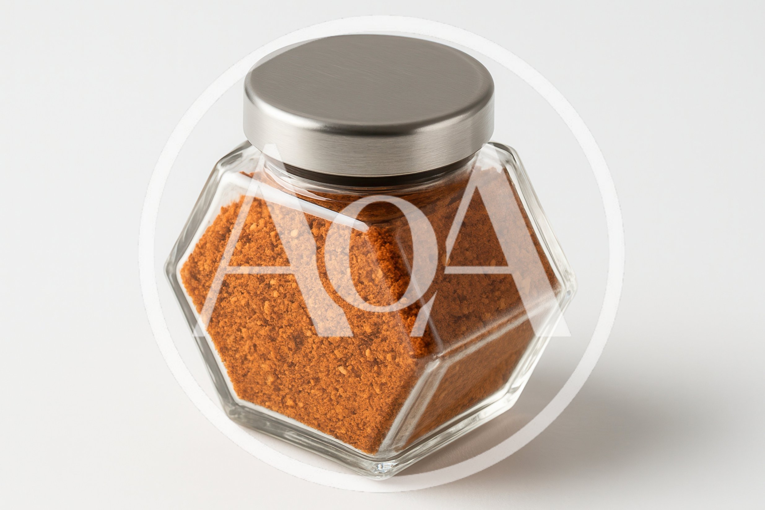 Hexagonal Glass Jar Filled With Ground Spices