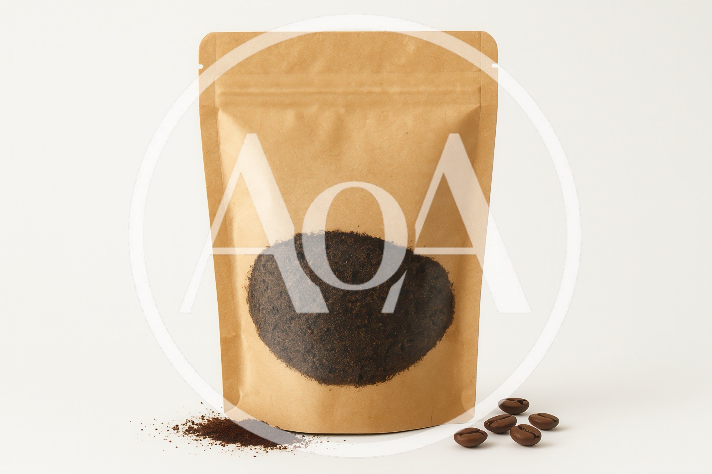 Kraft Paper Coffee Pouch With Ground Coffee And Beans