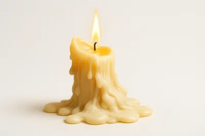 Lit Melting Candle On A Plain White Background