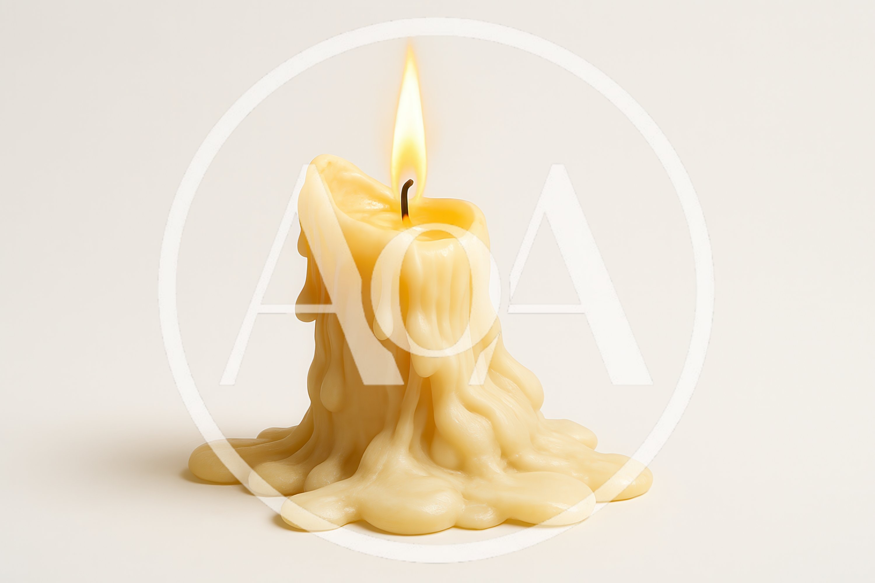 Lit Melting Candle On A Plain White Background
