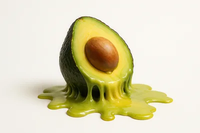 Melting Avocado Half With Pit On White Background