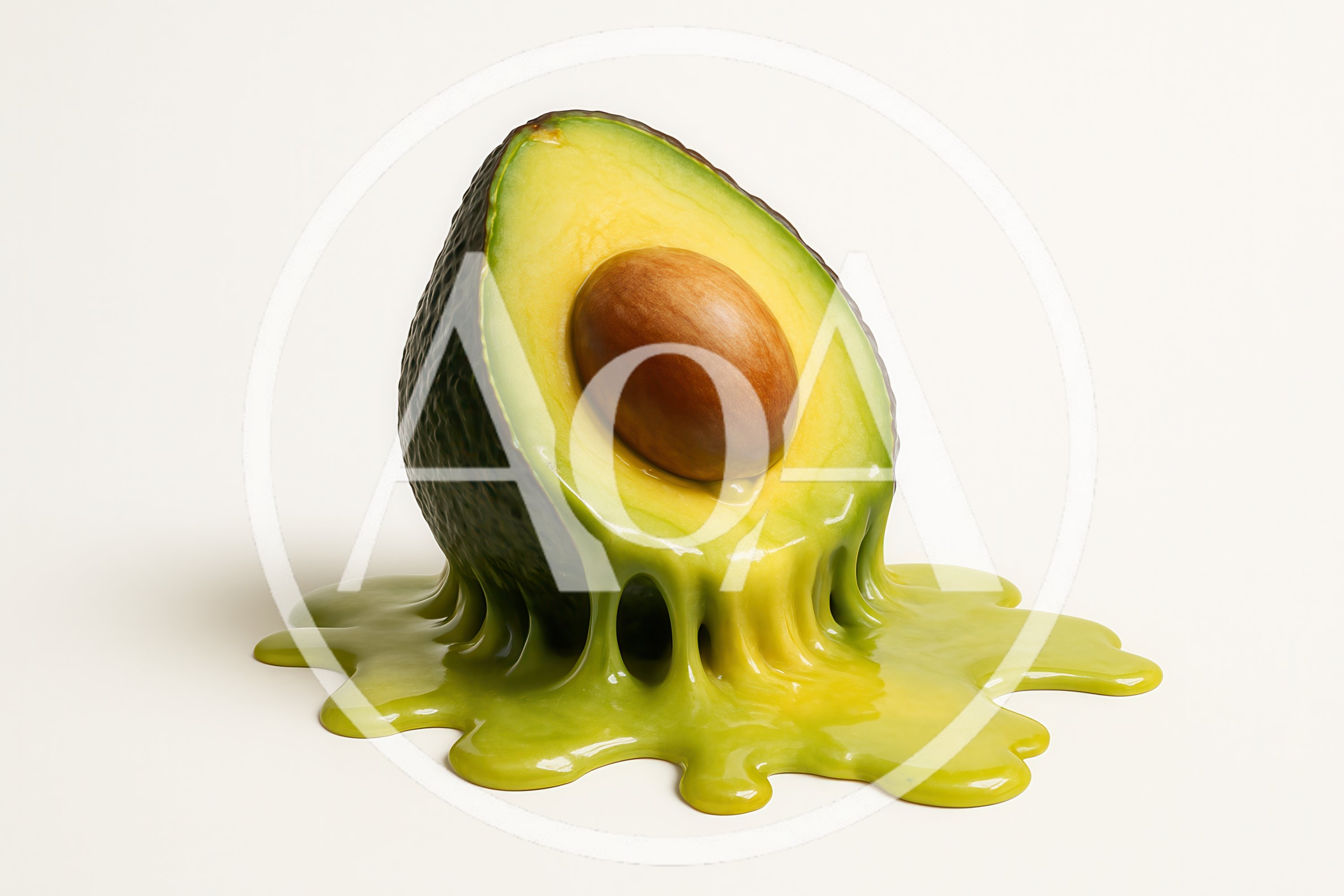 Melting Avocado Half With Pit On White Background
