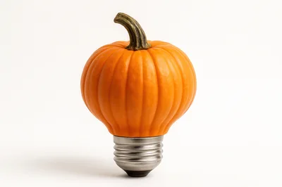 Pumpkin Shaped Light Bulb On White Background