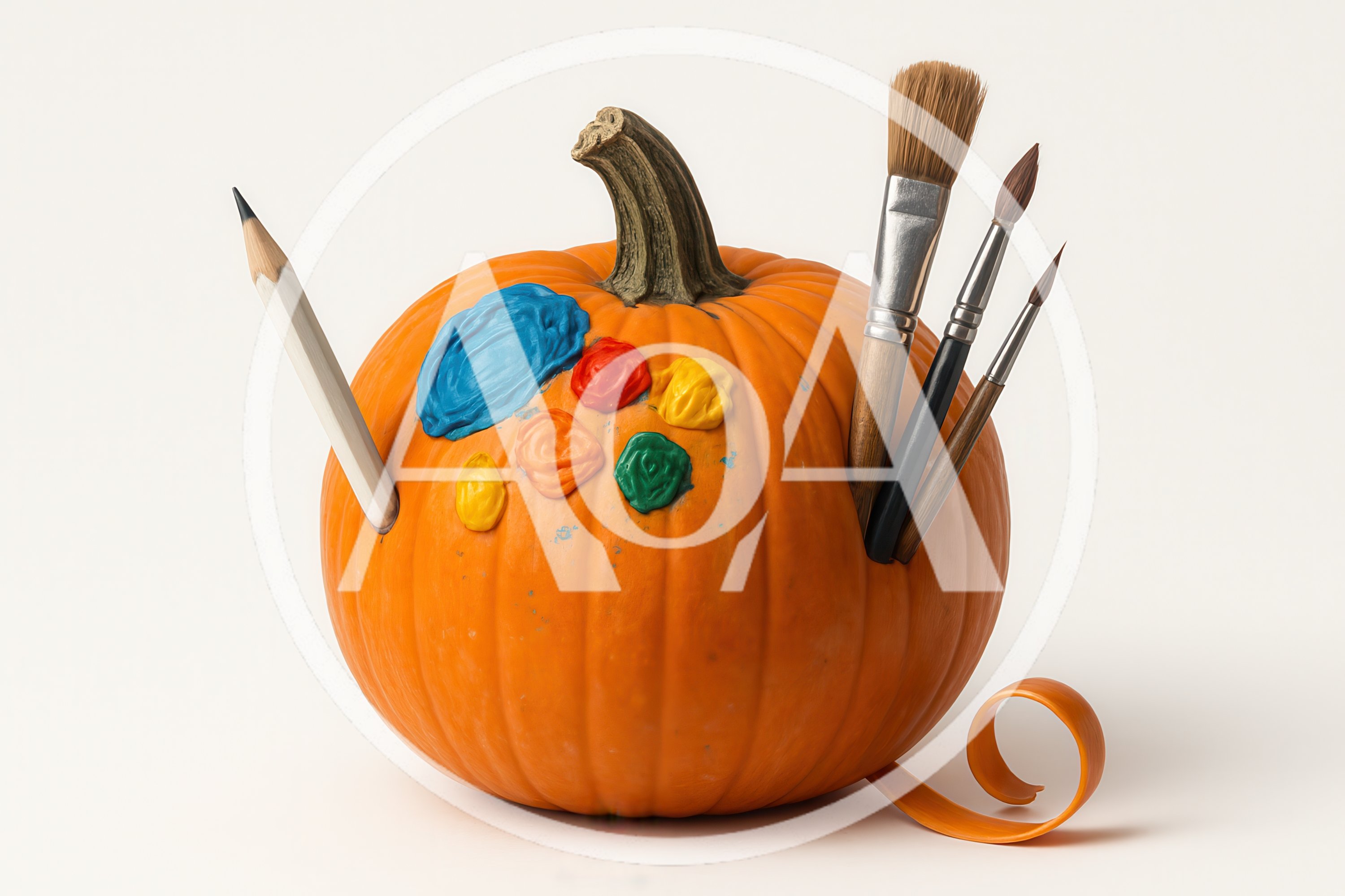 Pumpkin Decorated As An Artist Palette With Art Supplies