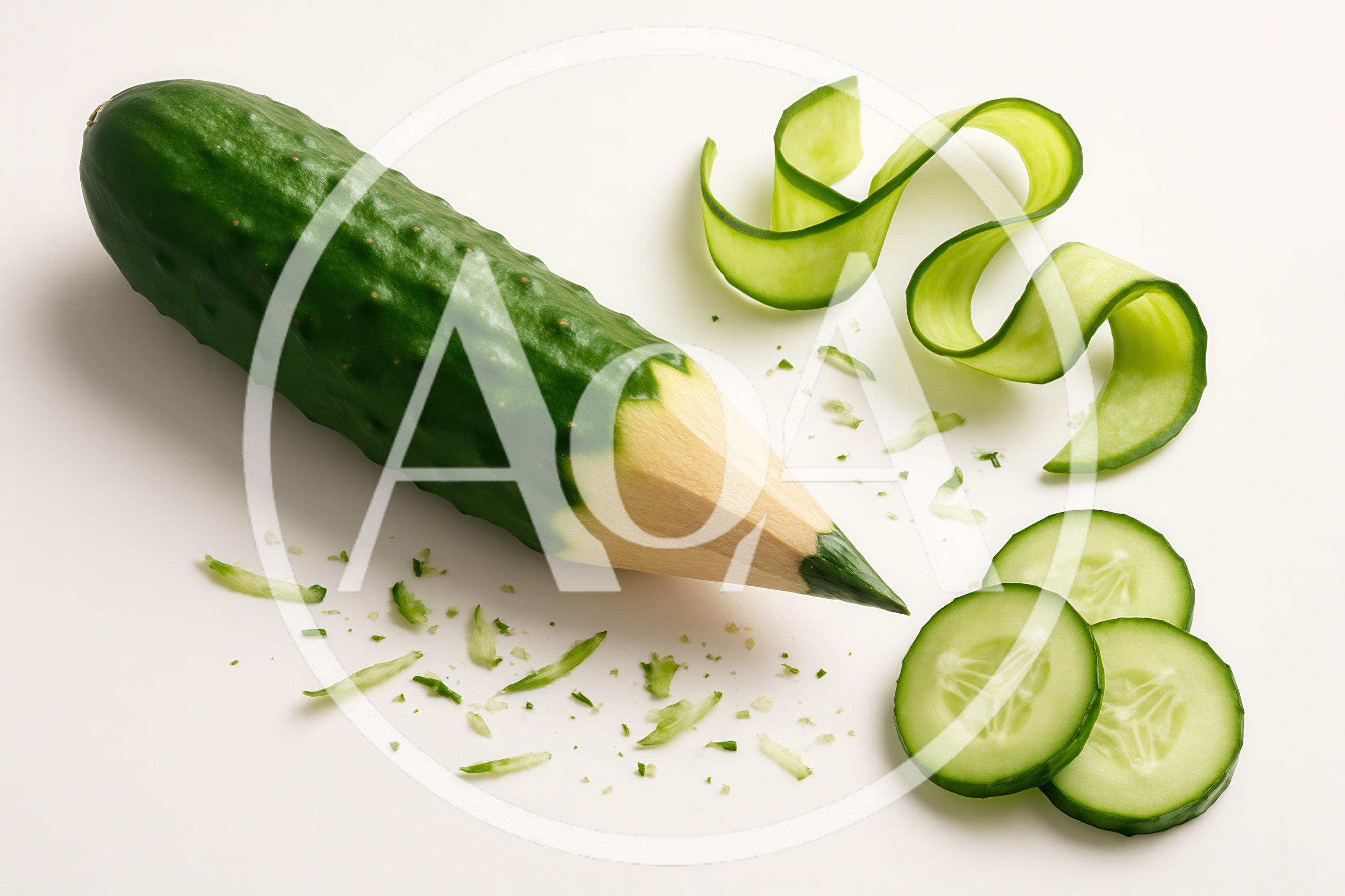 Cucumber Shaped Like A Pencil With Slices And Peel
