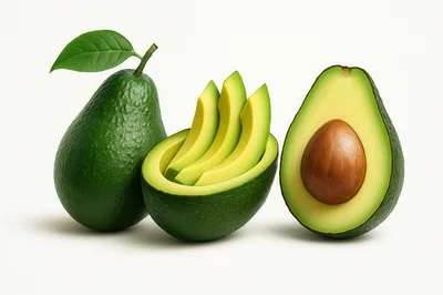 Fresh Whole And Sliced Avocados On White Background