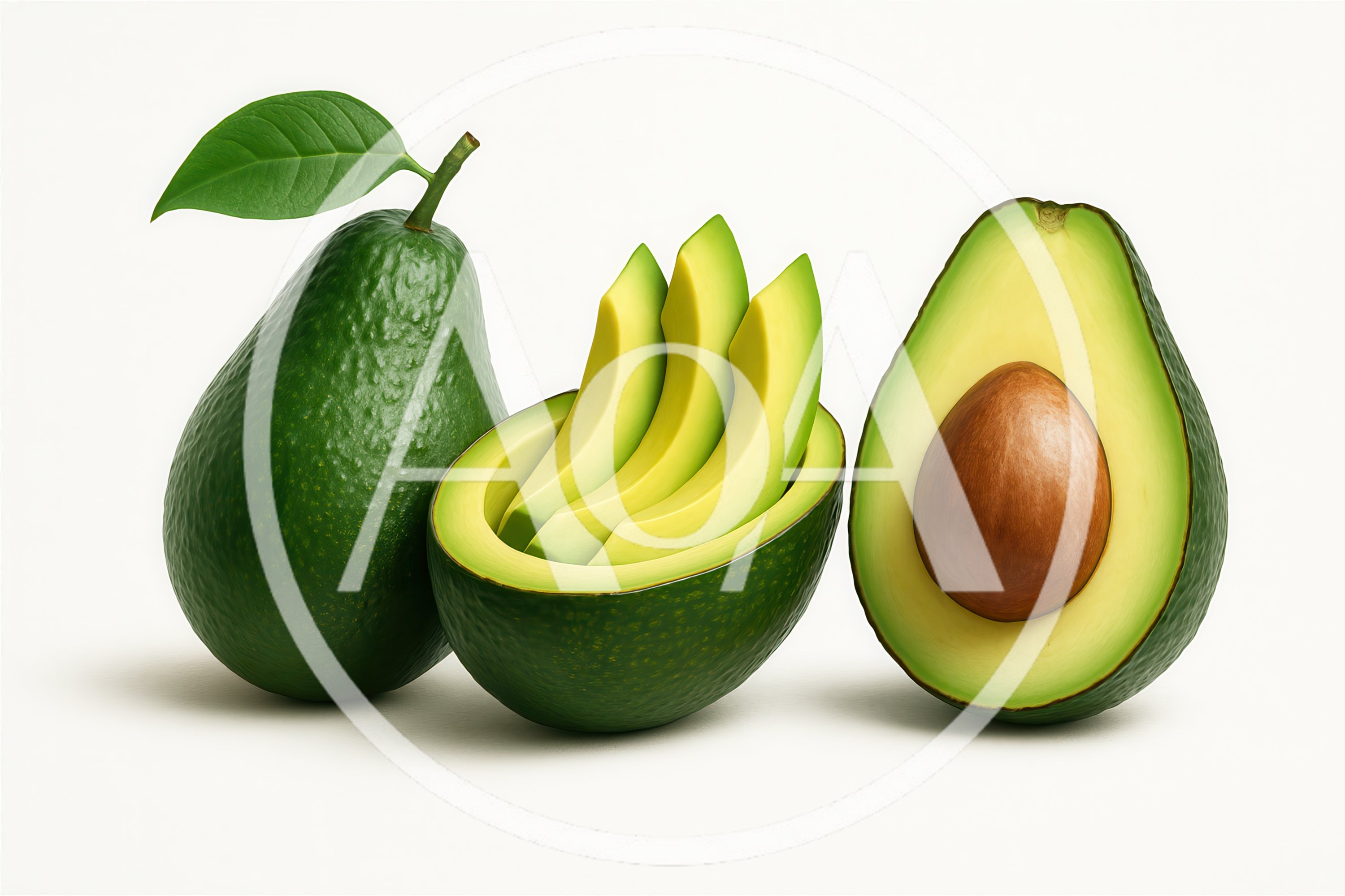 Fresh Whole And Sliced Avocados On White Background