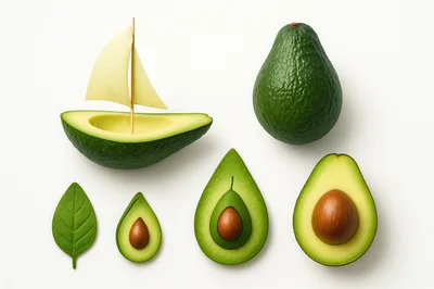 Creative Avocado Art Composition With Sailboat And Slices