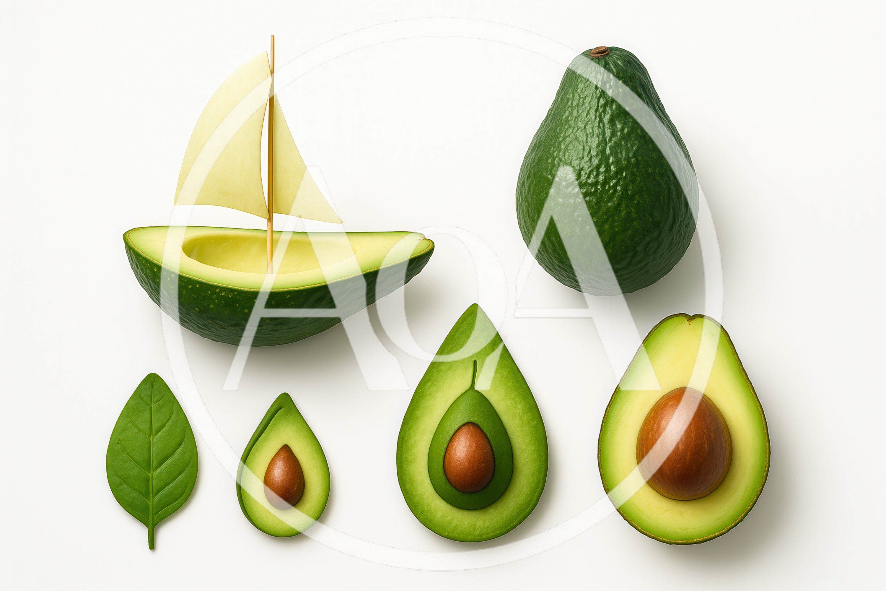 Creative Avocado Art Composition With Sailboat And Slices