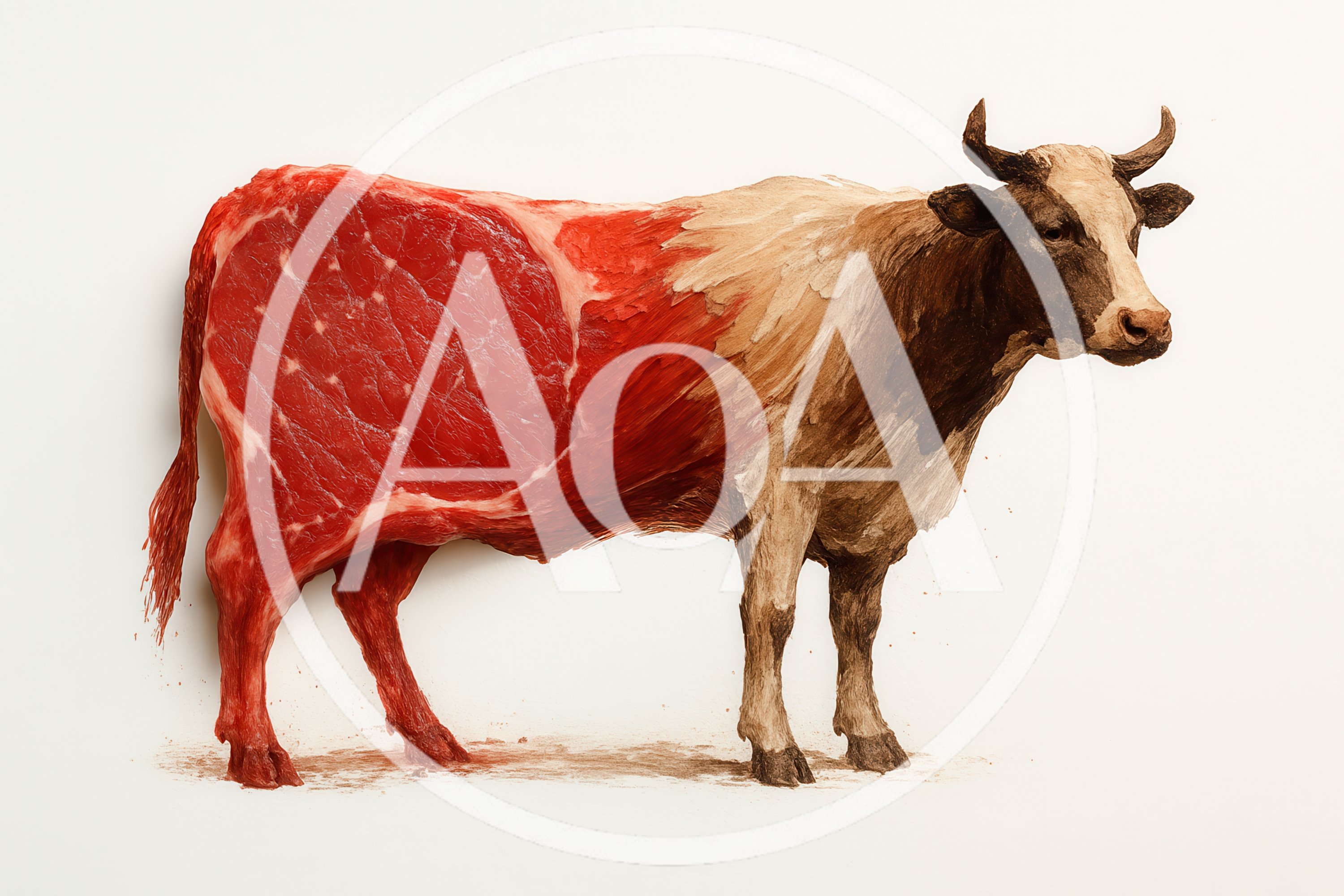 Surreal Cow Illustration With Raw Meat Texture
