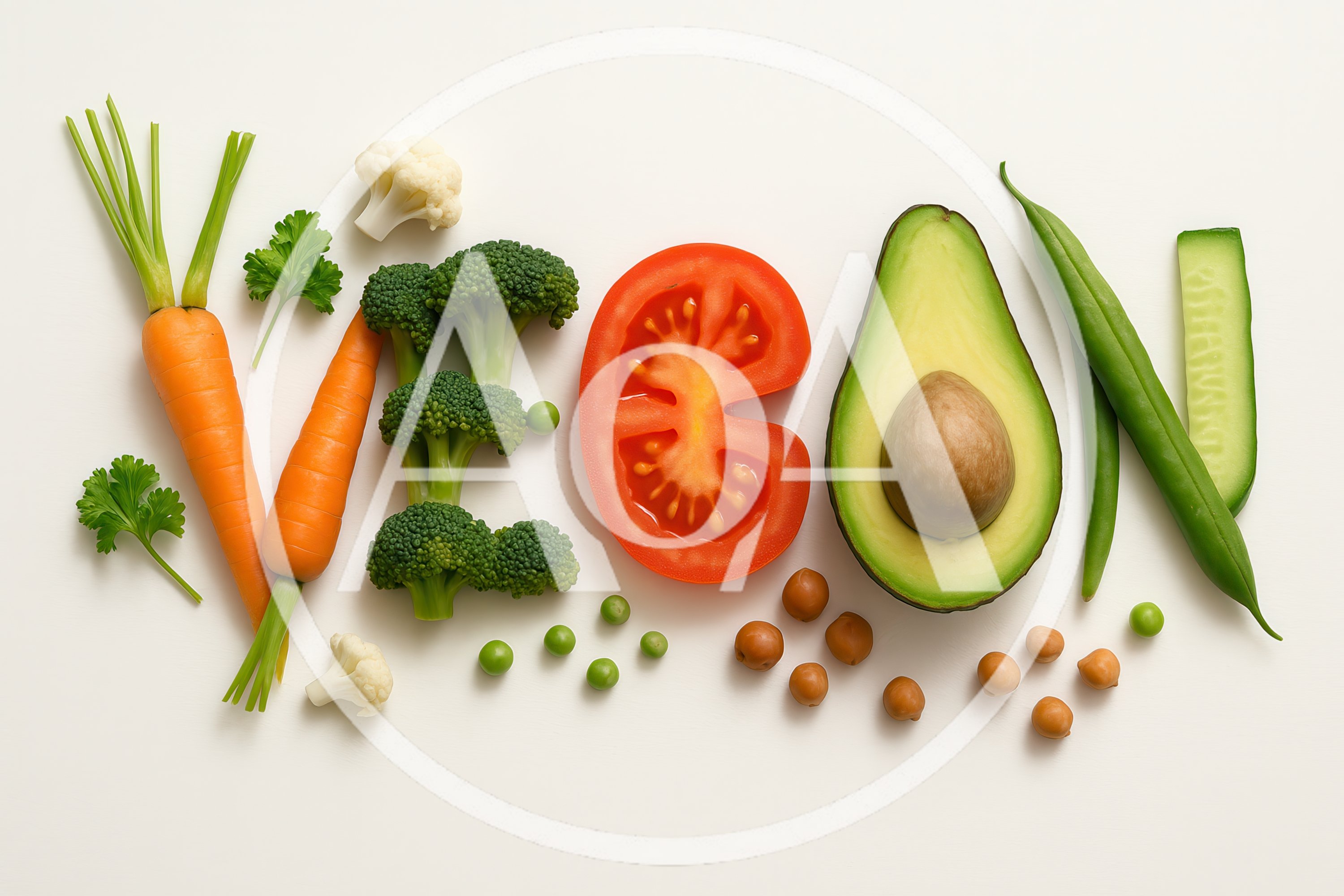 Fresh Vegetables Arranged To Spell The Word Vegan