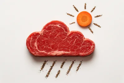 Raw Steak Shaped Like A Cloud With Carrot Sun