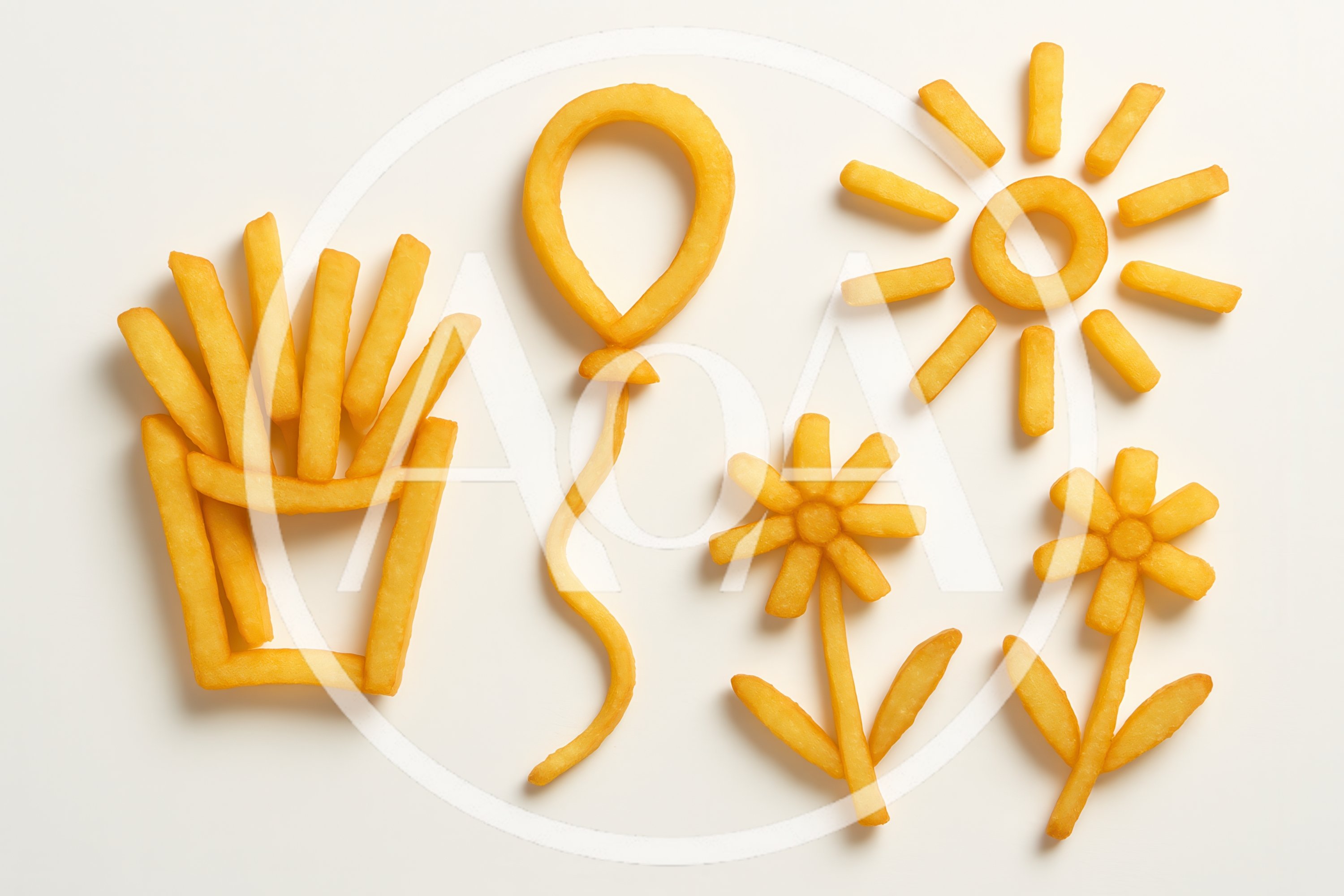 Creative French Fry Art Shapes On White Background