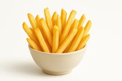 Crispy Golden French Fries In A Ceramic Bowl