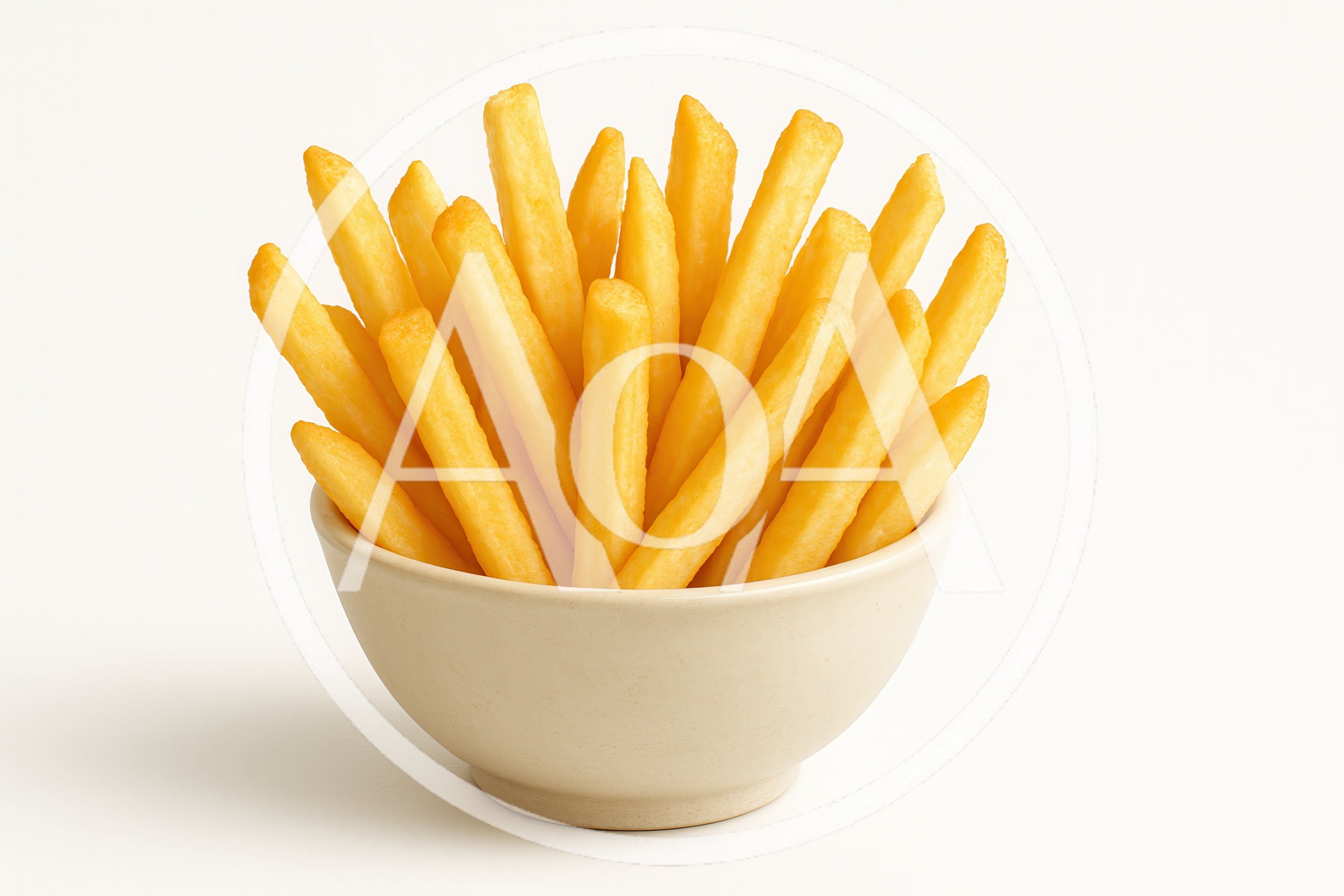 Crispy Golden French Fries In A Ceramic Bowl