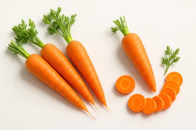 Fresh Whole And Sliced Carrots On White Background