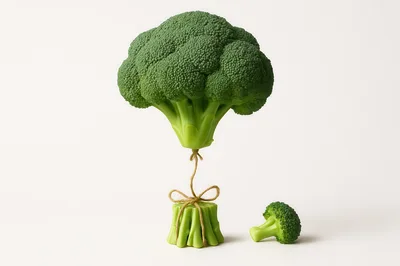 Surreal Broccoli Floating Like A Balloon