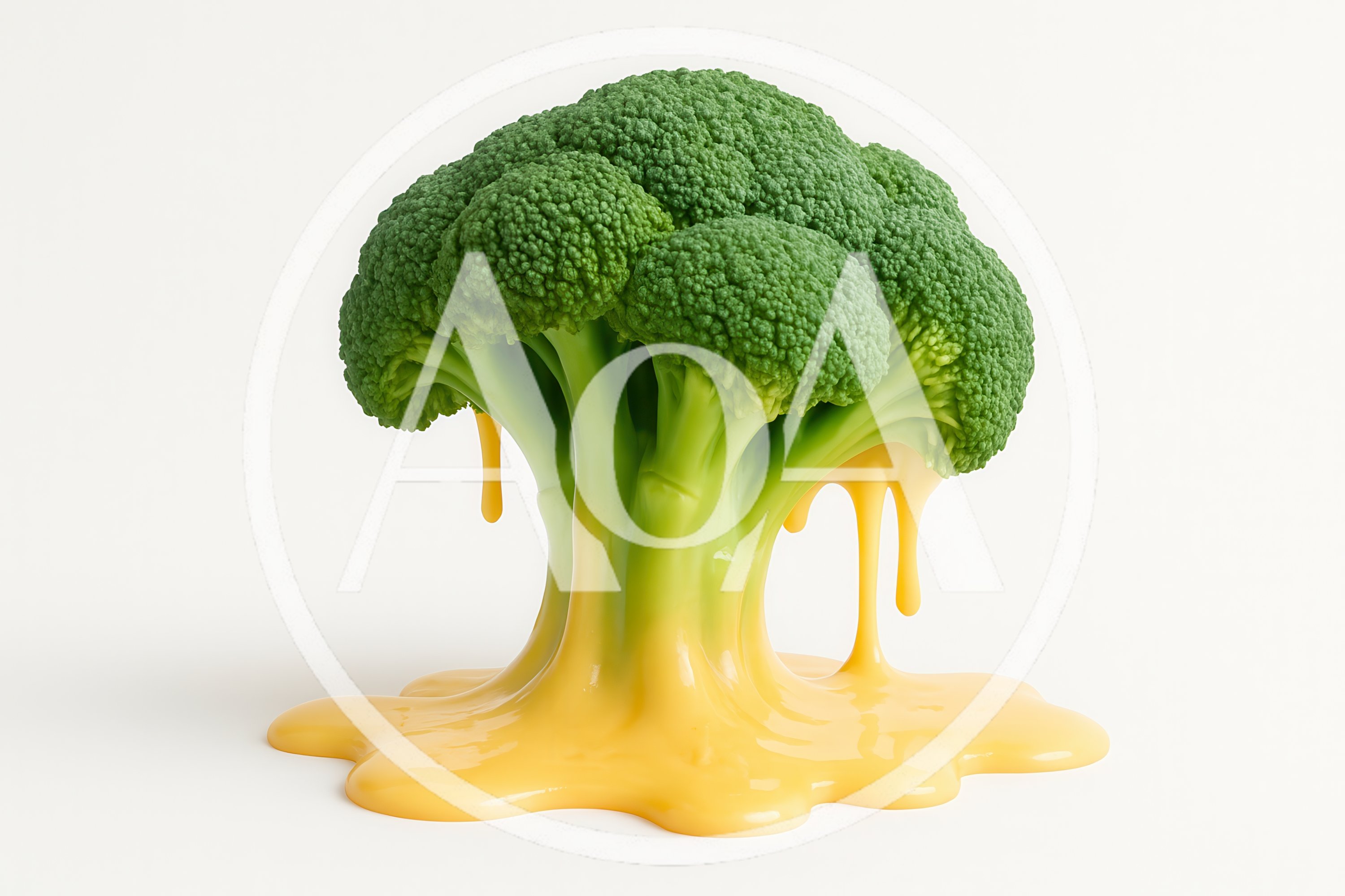 Broccoli Head Covered In Melting Yellow Cheese