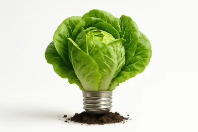 Fresh Lettuce Head Growing From A Light Bulb