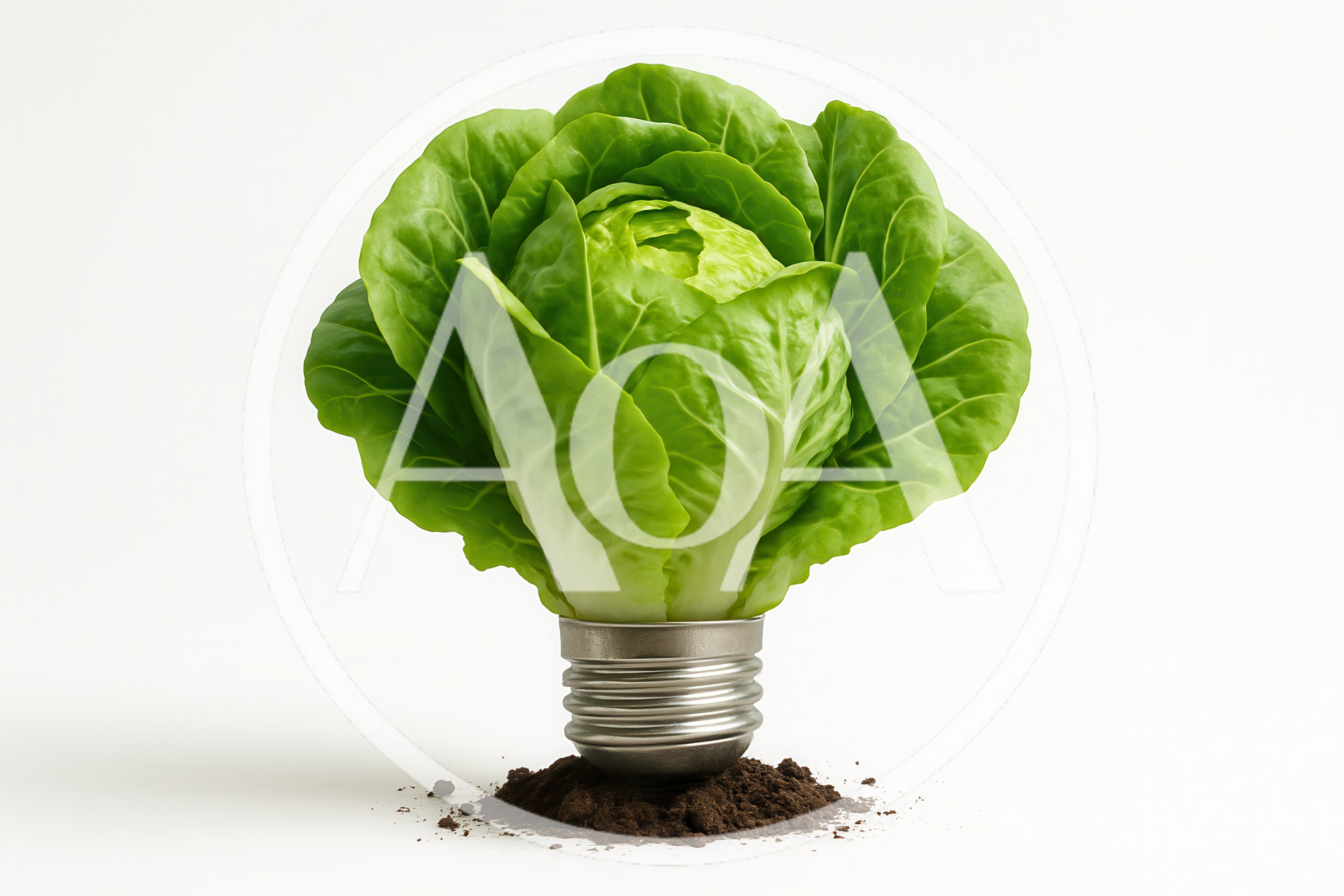 Fresh Lettuce Head Growing From A Light Bulb
