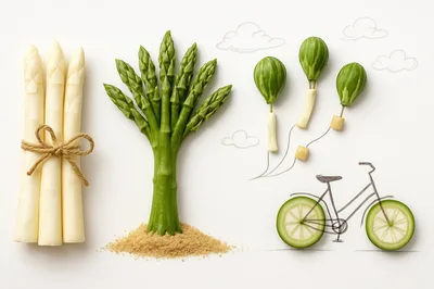 Creative Food Art Featuring Asparagus Tree And Bicycle