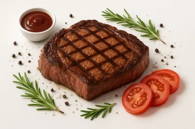 Grilled Beef Steak With Rosemary And Tomato Slices