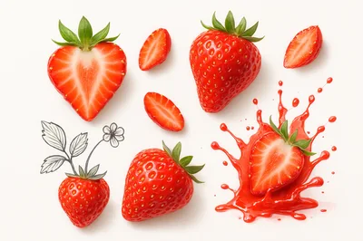 Fresh Strawberries and Juice Splash Composition