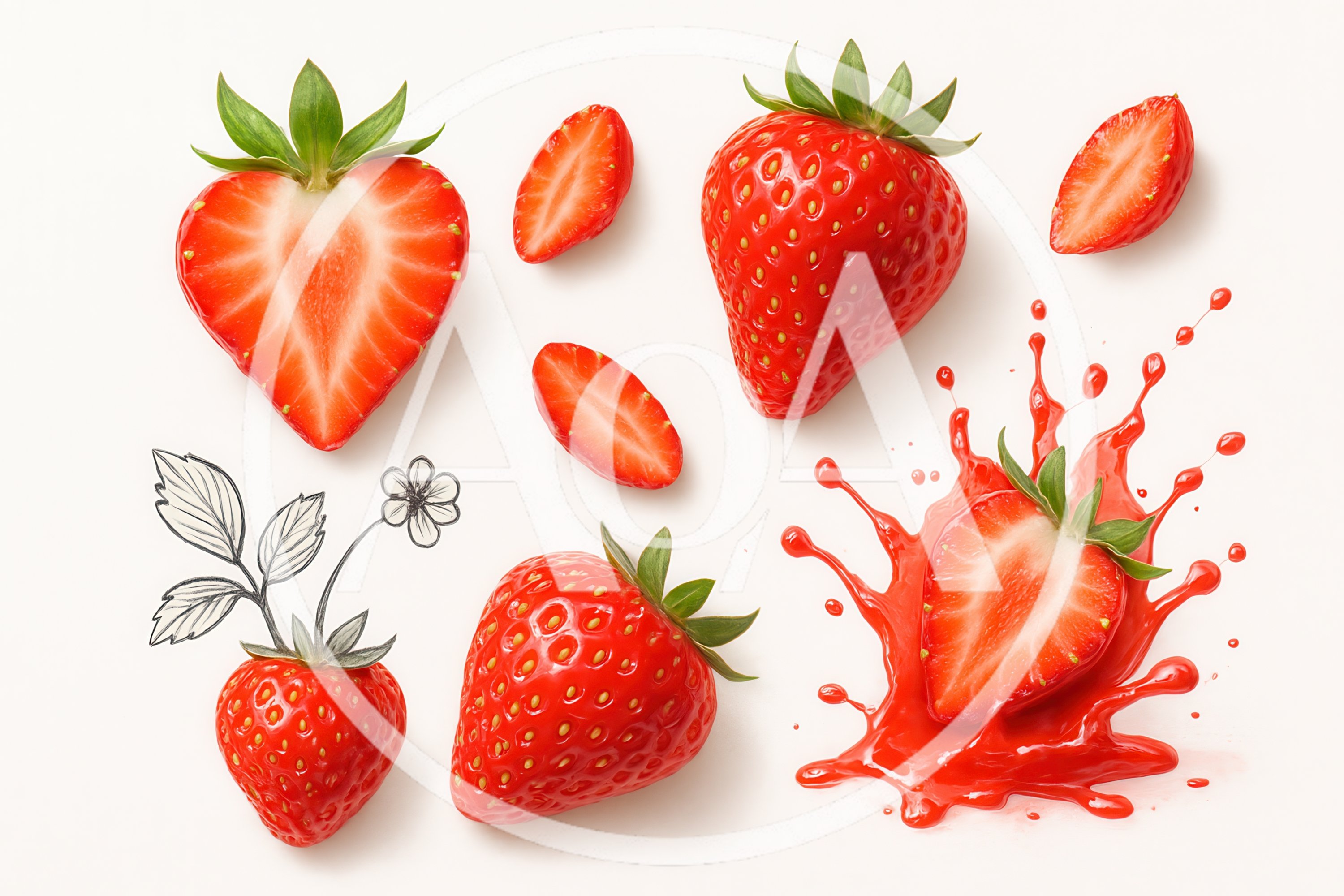 Fresh Strawberries and Juice Splash Composition