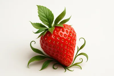 Single Fresh Strawberry With Decorative Green Leaves