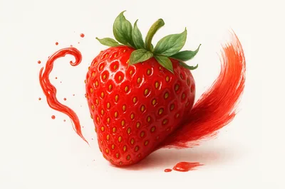Fresh Strawberry With Artistic Red Paint Splash