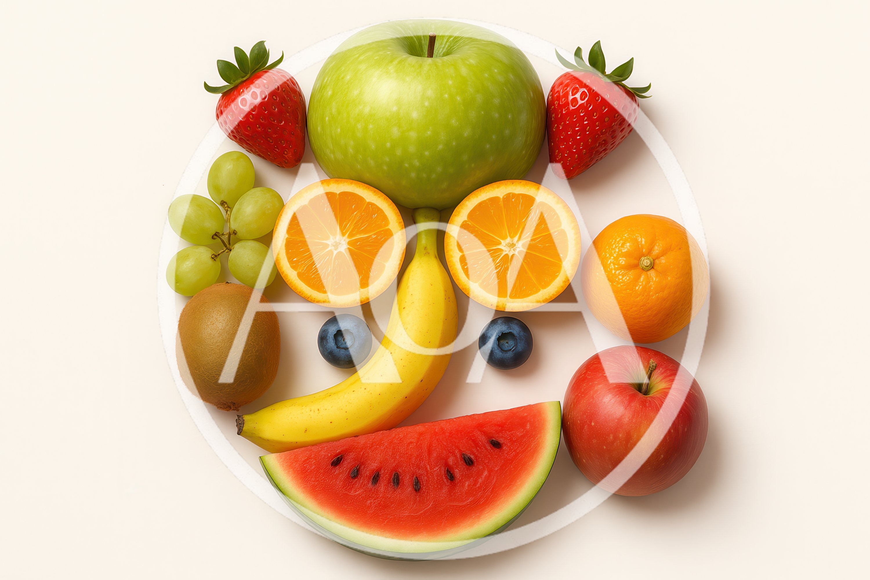 Assorted Fresh Fruits Arranged Into A Smiling Face