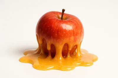 Red Apple Covered In Melting Caramel Sauce