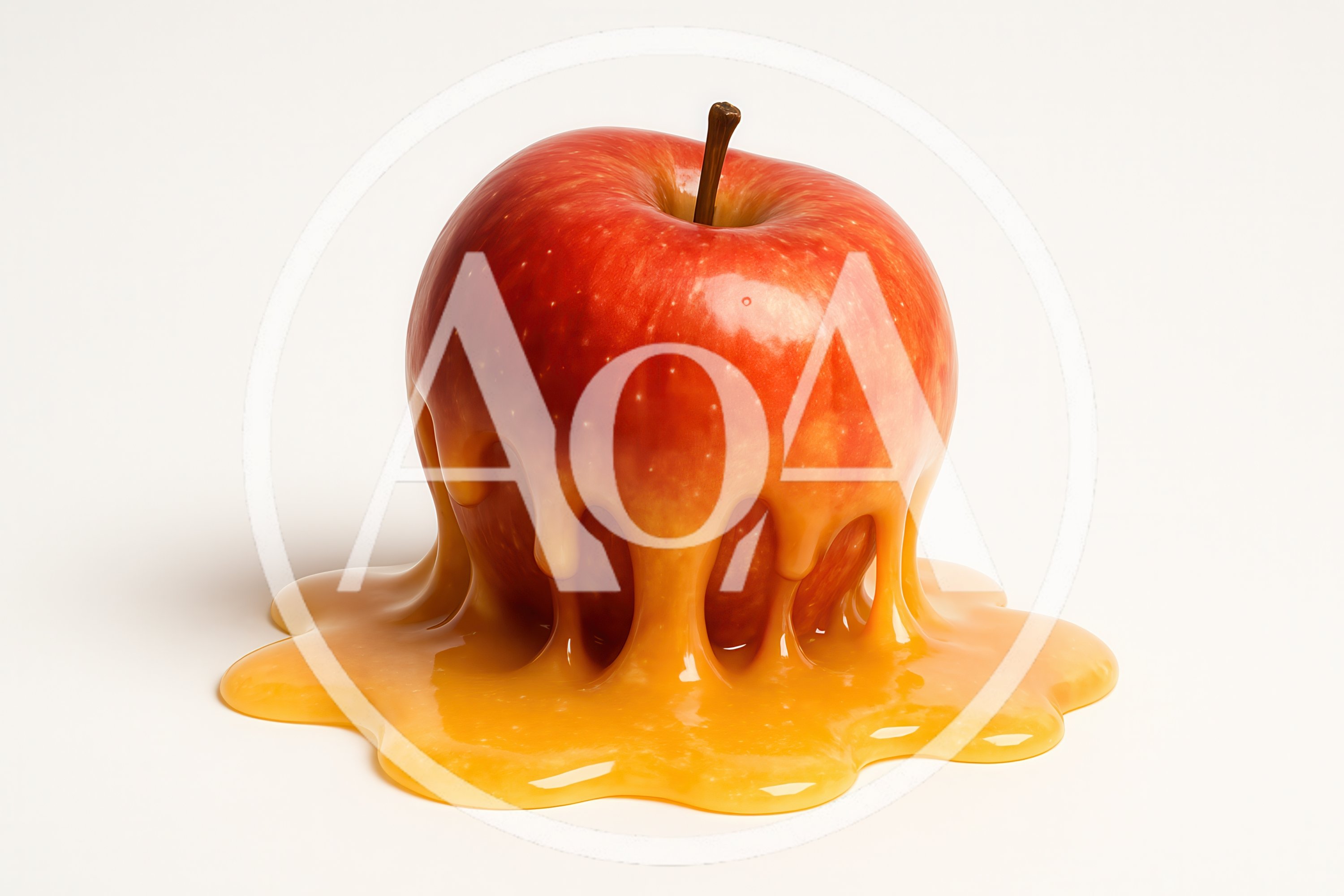 Red Apple Covered In Melting Caramel Sauce