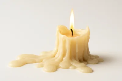 Lit Candle With Melting Wax On White Background