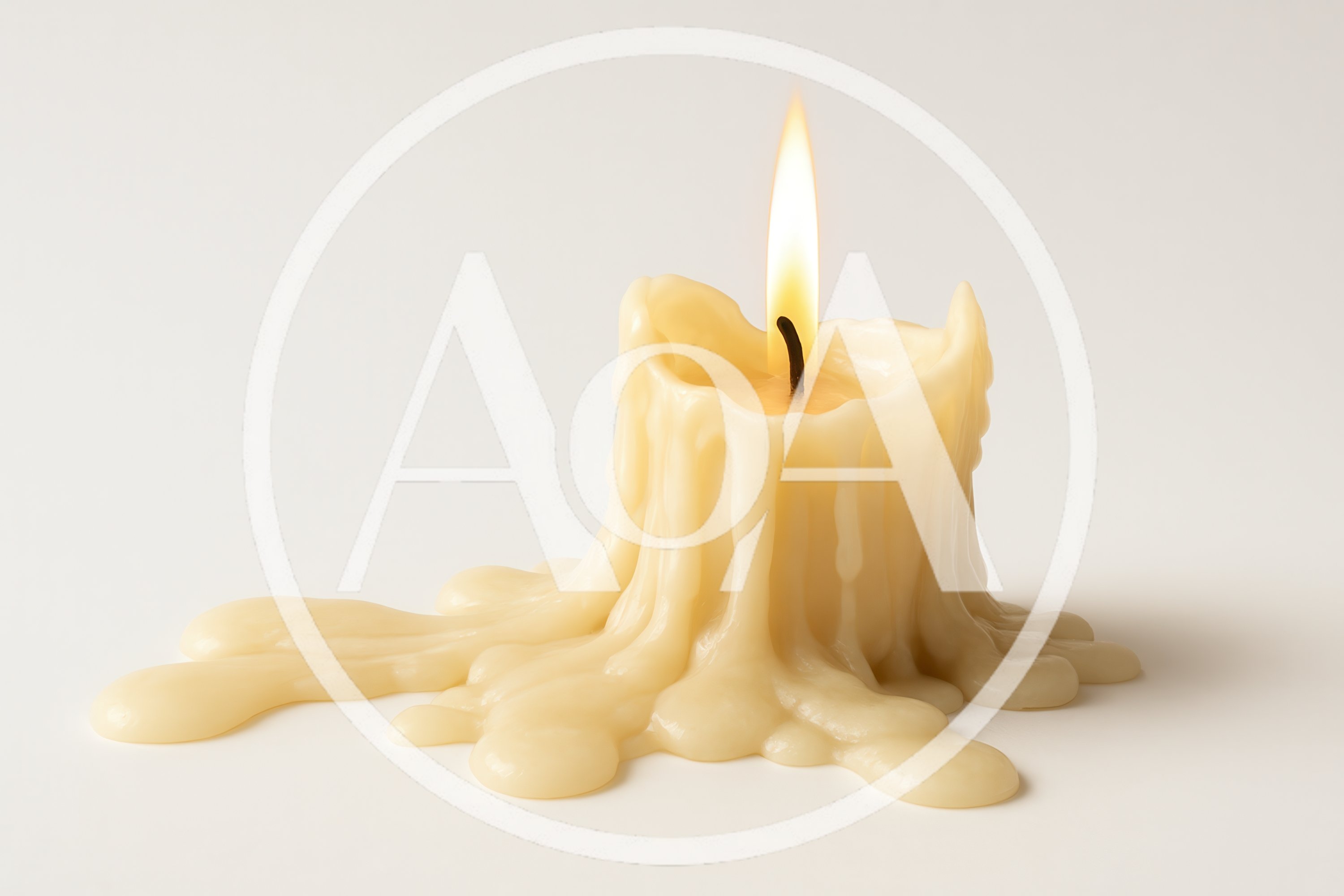 Lit Candle With Melting Wax On White Background