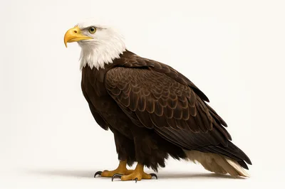 Majestic Bald Eagle Standing On White Background