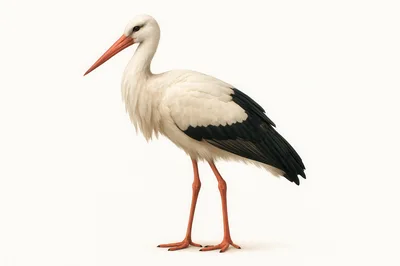White Stork Standing Against A Plain White Background