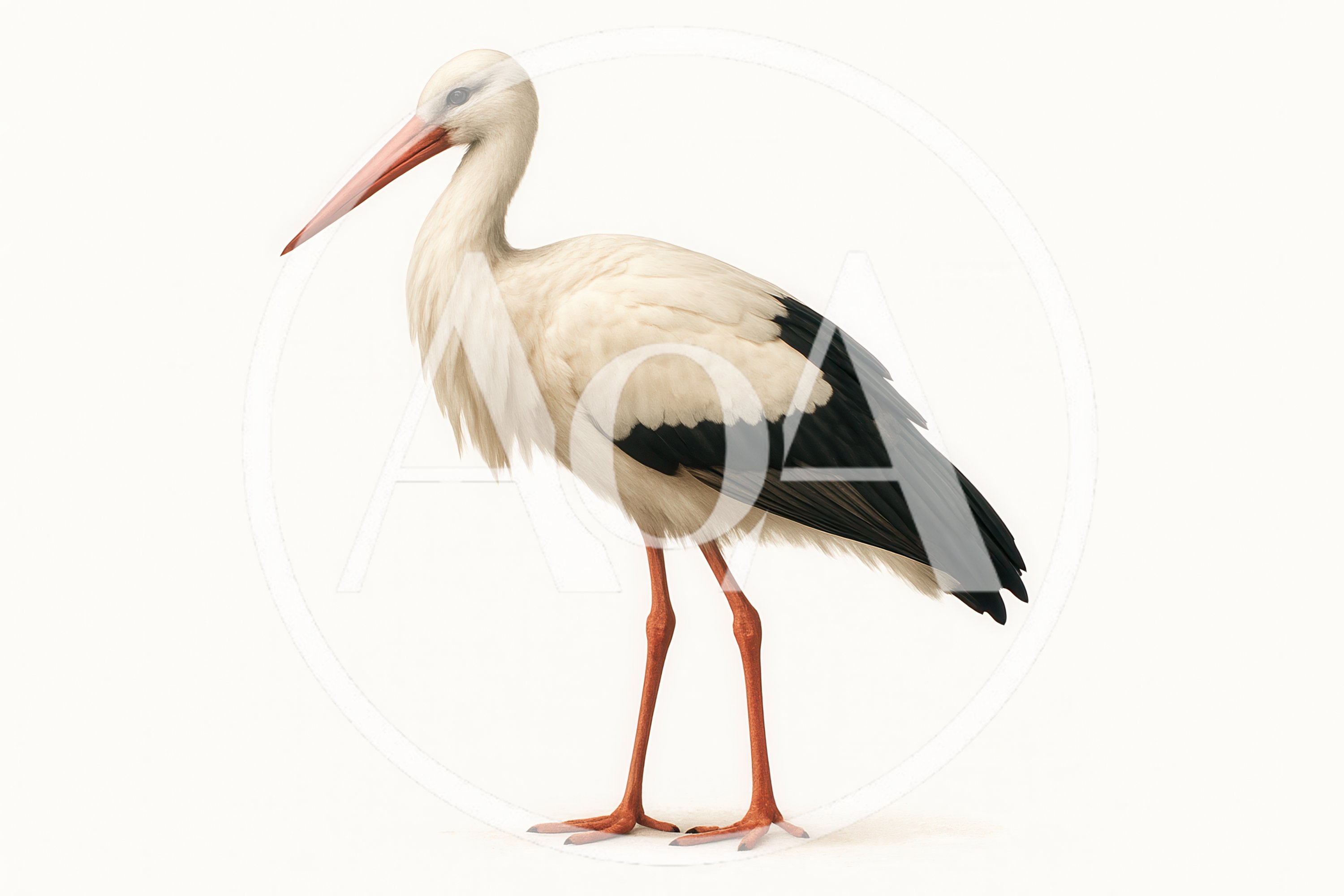 White Stork Standing Against A Plain White Background
