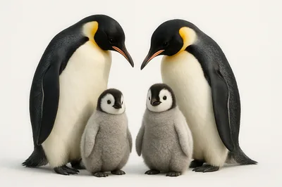 Two Adult Emperor Penguins With Two Chicks