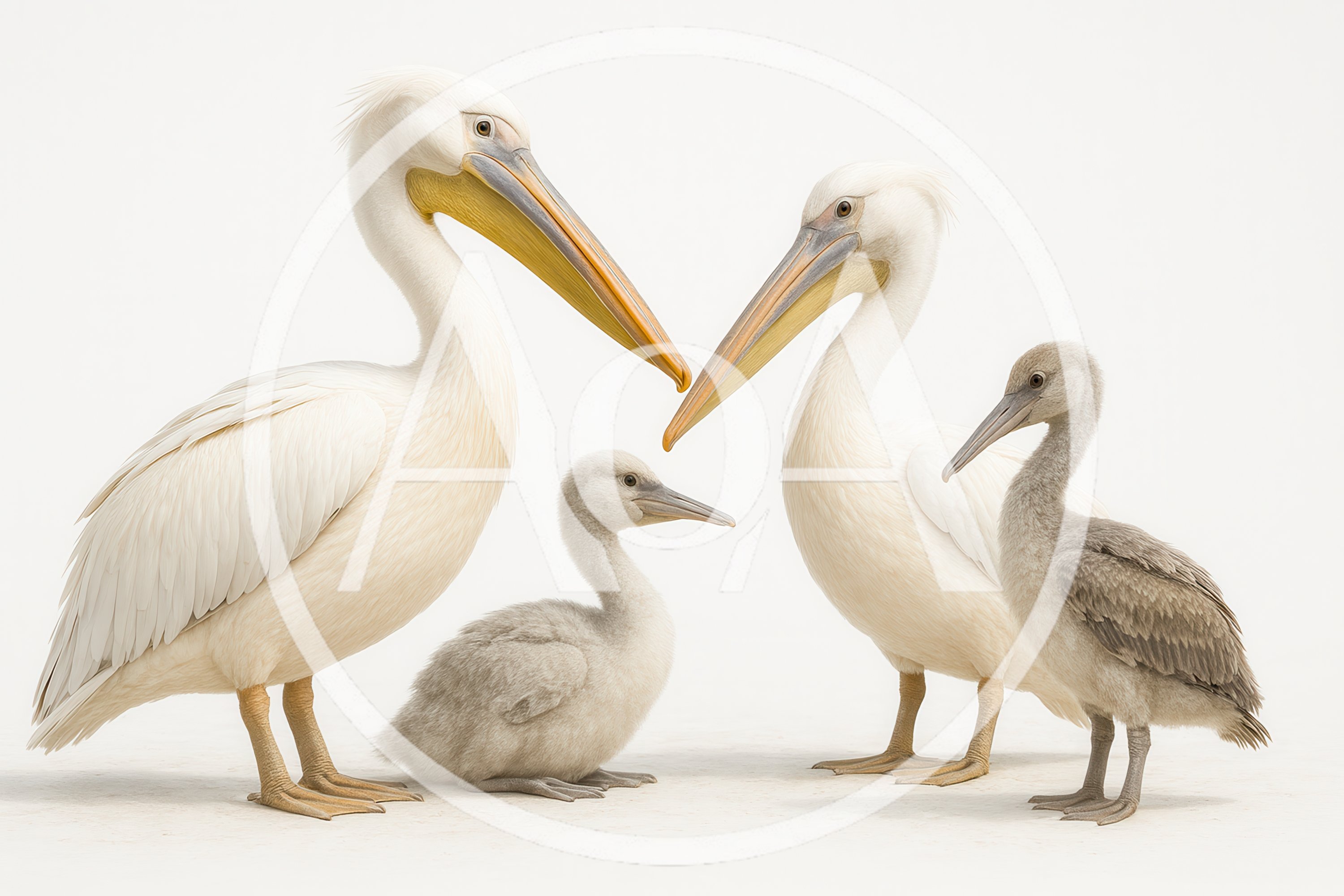 Family Of Great White Pelicans With Chicks