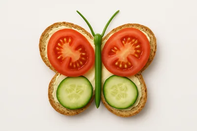Butterfly Shaped Sandwich Made With Vegetables And Bread