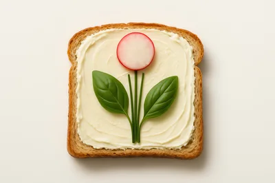 Creative Flower Art Made From Radish And Basil On Toast