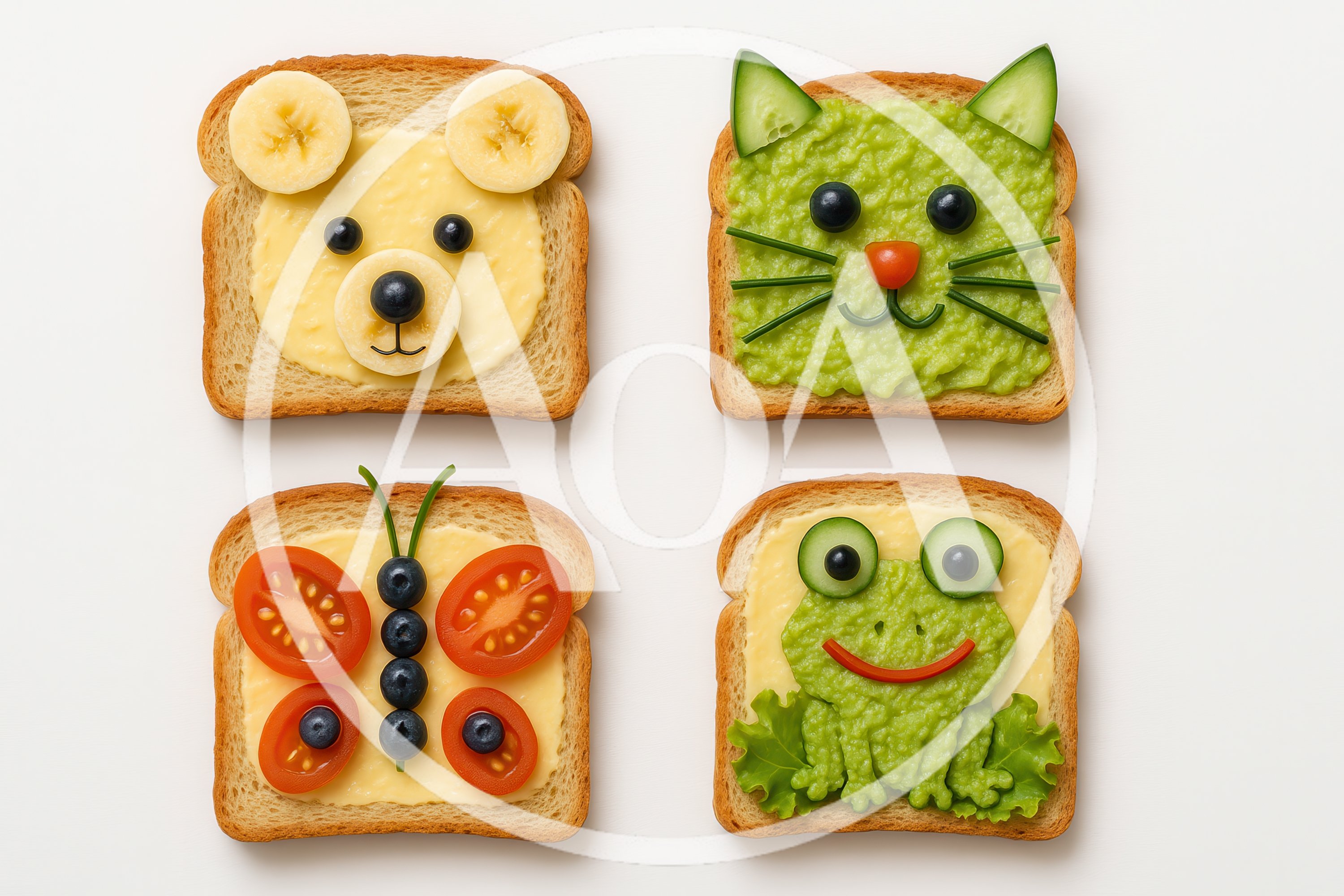 Four Animal Themed Toasted Bread Slices