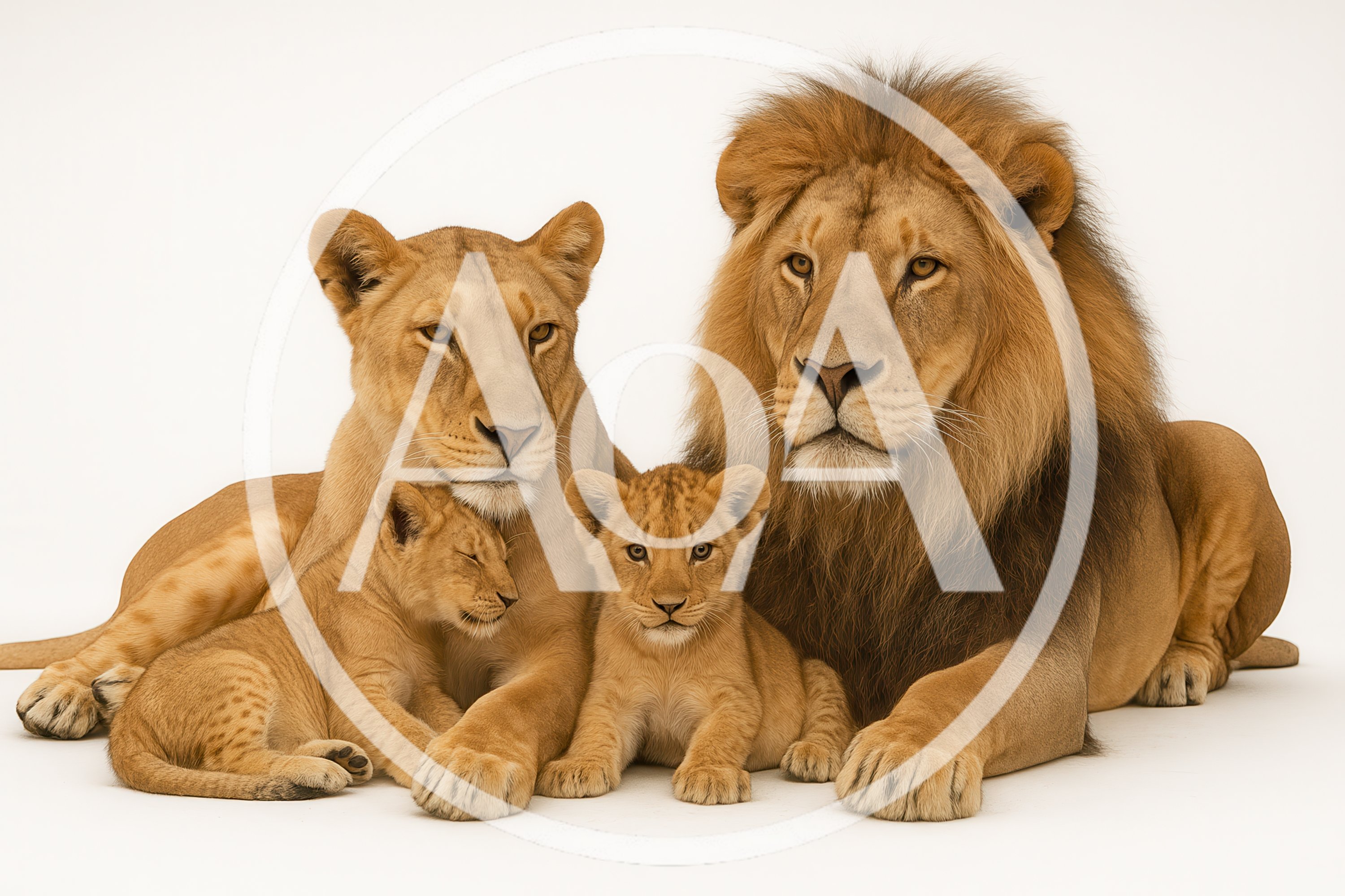 Lion Family Portrait With Two Cubs