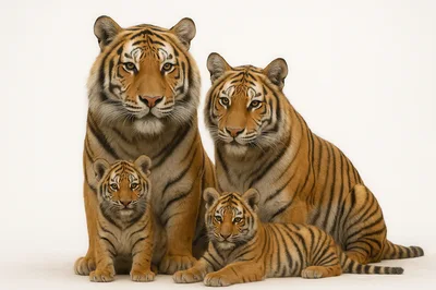 Family Of Four Tigers Sitting Together