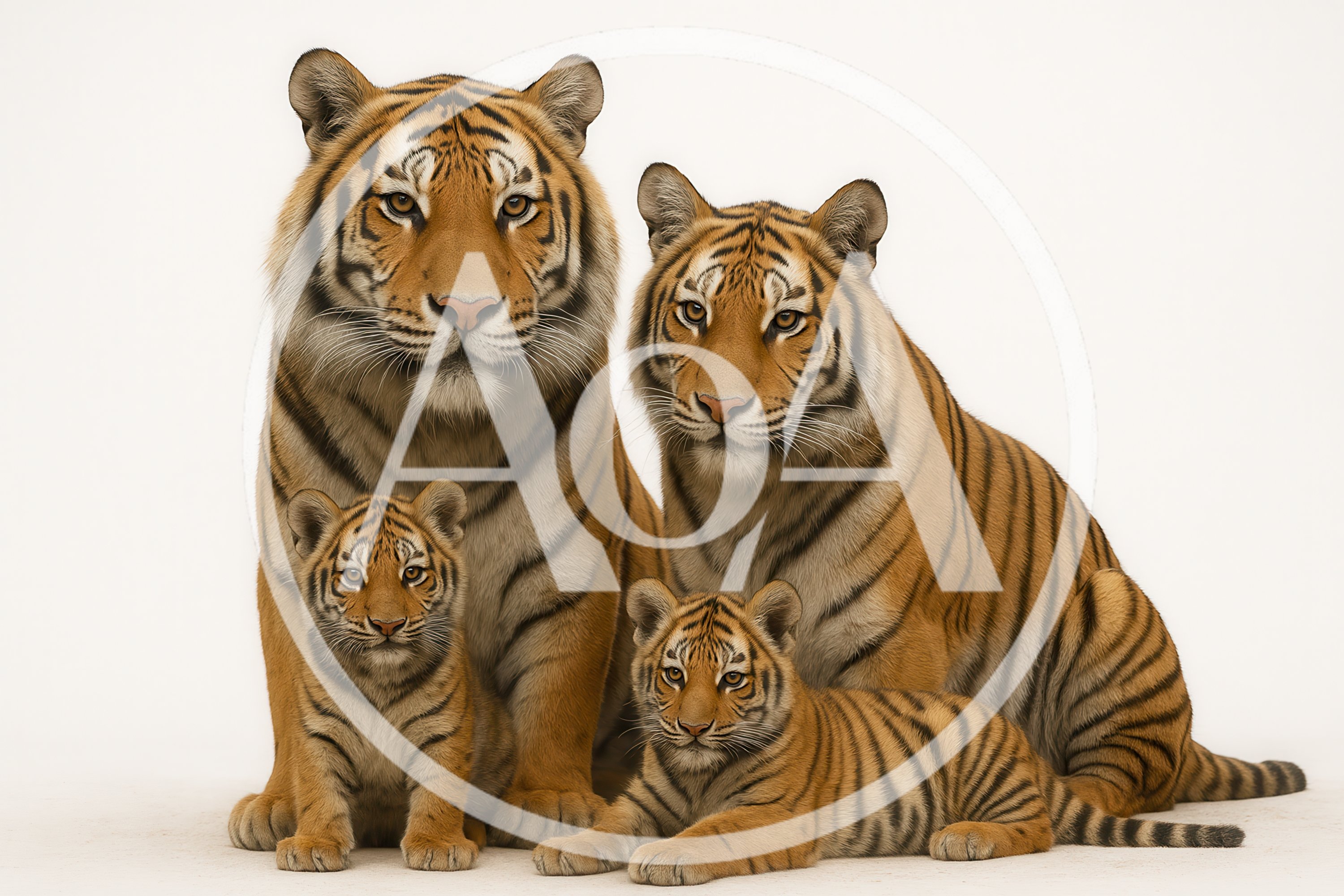 Family Of Four Tigers Sitting Together